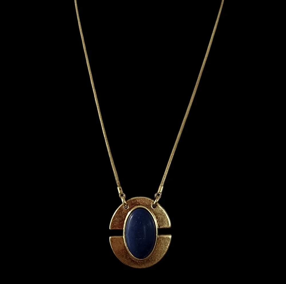 Lucky Brand art deco pendant necklace boho layer necklace blue stone